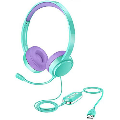 Picture of Kids Headphones with Microphone for School, Volume Limit Wired Headset for Children Girls Boys, Adjustable On Ear Headphones with Volume Control for iPad/Tablet/PC/School/Travel