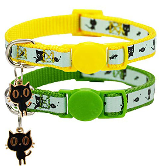 Picture of Barleygoo 2 Pack Glow in The Dark Cat Collar with Bell Breakaway Safety Cat Puppy Collars with Pendant Green and Yellow