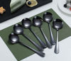 Picture of Black Soup Spoons, Kyraton 6 Pieces Stainless Steel Round Spoons With Black Titanium Plating, Black Dinner Spoon Table Spoon, Spoons Silverware Dishwasher Safe Set of 6