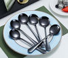 Picture of Black Soup Spoons, Kyraton 6 Pieces Stainless Steel Round Spoons With Black Titanium Plating, Black Dinner Spoon Table Spoon, Spoons Silverware Dishwasher Safe Set of 6