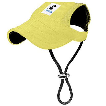 Picture of Pawaboo Dog Baseball Cap, Adjustable Dog Outdoor Sport Sun Protection Baseball Hat Cap Visor Sunbonnet Outfit with Ear Holes for Puppy Small Dogs, Small, Yellow