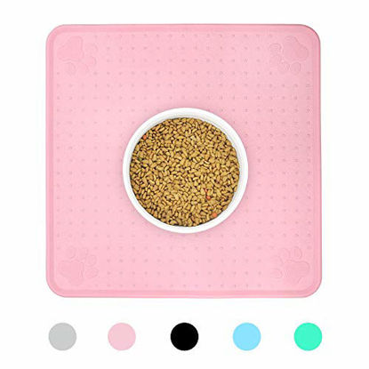 Picture of Ptlom Pet Placemat for Dog and Cat, Mat for Prevent Food and Water Overflow, Suitable for Medium and Small Pet,Silicone, 13" 13", Pink