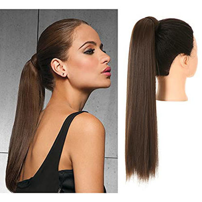 Picture of Ponytail Extension Straight Clip in on Long 24 Inch Wrap Around Drawstring Ponytail Synthetic Hair Pieces for Women SARLA P001&8B