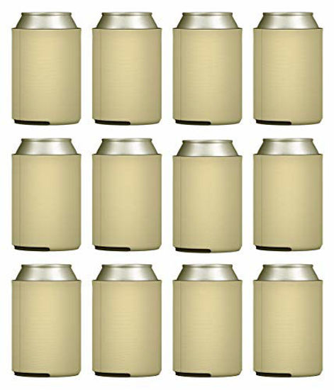 Picture of TahoeBay Blank Beer Can Coolers, Plain Bulk Collapsible Foam Soda Cover Coolies, Personalized Sublimation Sleeves for Weddings, Bachelorette Parties, HTV Projects (Khaki)