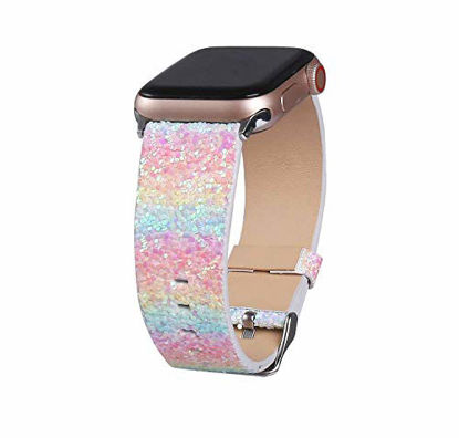 Picture of Bling Bands Compatible with Apple Watch Band 38mm 40mm 42mm 44mm Women, Iwatch Strap Shiny Bling Glitter Leather Replacement Wristband for Apple Watch Series 6 5 4 3 2 1 SE Sport Edition (Color)