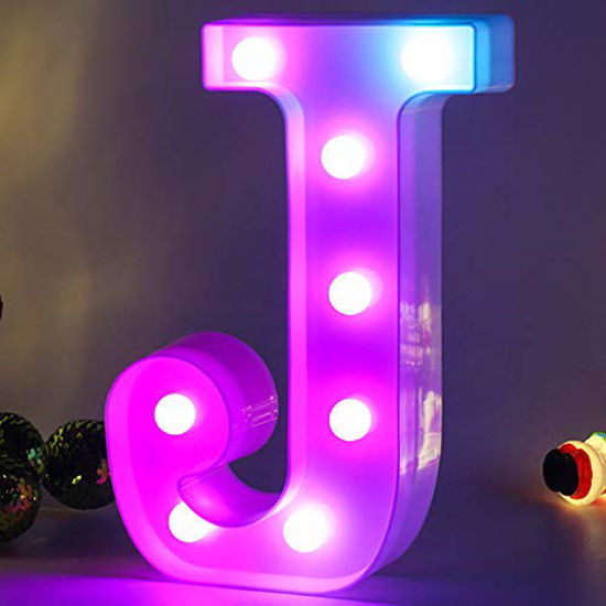 Picture of LED Colorful Letter Lights Light Up Letter Sign-Auto Color Changing Night Light Party Wedding Event Birthday Bar Home Decoration (Colorful J)