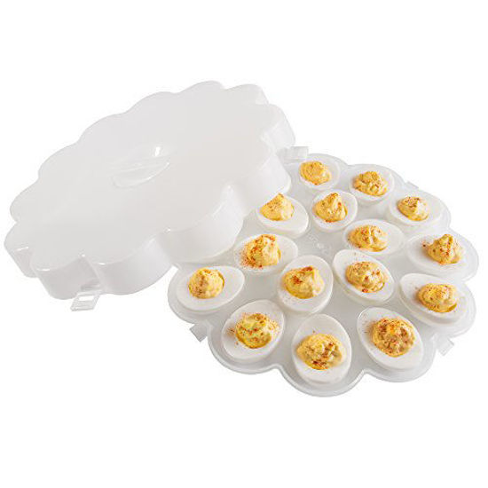 Picture of Classic Cuisine Trays w/Snap 36 Deviled Lid - Set of 2 Platters Hold 18 Egg Container for Refrigerator or Carrying to Parties, 11" x 11" x 2", White