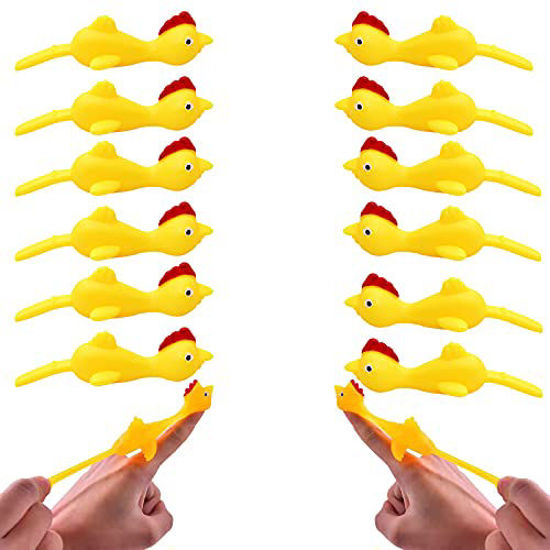 Picture of HYCSC Slingshot Chicken Rubber Chicken Set - 12 Pcs Flick Chicken Novelty Gifts , Funny Flying Chicken Stress Relief Toys