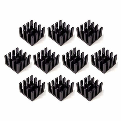 Picture of Easycargo 10pcs 14mm Heatsink Kit + pre Applied 3M 8810 Thermal Conductive Adhesive Tape, Cooler Heat Sink Set for Cooling GPU IC Chips VRAM VGA RAM (10pcs 14x14x10mm Black)