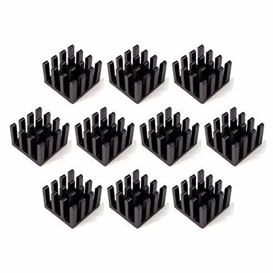 Picture of Easycargo 10pcs 14mm Heatsink Kit + pre Applied 3M 8810 Thermal Conductive Adhesive Tape, Cooler Heat Sink Set for Cooling GPU IC Chips VRAM VGA RAM (10pcs 14x14x10mm Black)