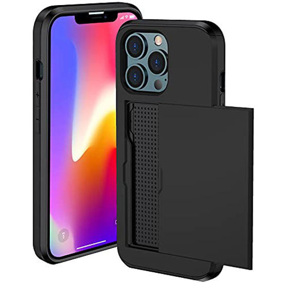 Picture of ATRAING Compatible with iPhone 13 Pro Max Case Wallet with Card Holder Shockproof Hard PC TPU Phone CasePortable Slide Flip Protective Cover for iPhone 13 Pro Max Black