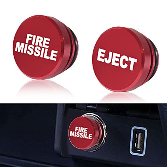 Picture of Aokin Fire Missile Button and Eject Button Cigarette Lighter Plug Cover, Aluminum Car Cigarette Lighter Replacement Fits Most Automobiles Vehicles Boats with Standard 12 Volt Receptacle, Red