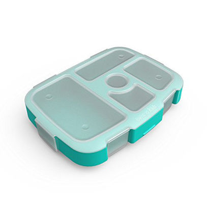 Picture of Bentgo Kids Brights Tray (Aqua) with Transparent Cover - Reusable, BPA-Free, 5-Compartment Meal Prep Container with Built-In Portion Control for Healthy At-Home Meals and On-the-Go Lunches