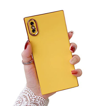 Picture of Cocomii Square Plated Plain Color iPhone Xs/iPhone X Case, Slim Glossy Soft TPU Silicone Rubber Rose Gold Plated Trunk Box Square Edges Bumper Cover Compatible with Apple iPhone Xs/X 5.8" (Yellow)