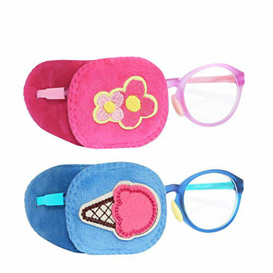 Picture of Astropic 2Pcs Eye Patches for Kids Glasses to Cover Either Eye (Pink Flower & Blue Icecream)