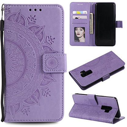 Picture of EYZUTAK Mandala Phone Cover for Samsung Galaxy S10 Plus, Ultra Slim Flip Case with Card Slot, Magnetic Closure, Embossing PU Leather Case with Stand Function and Lanyard, Foldable Motif-Purple