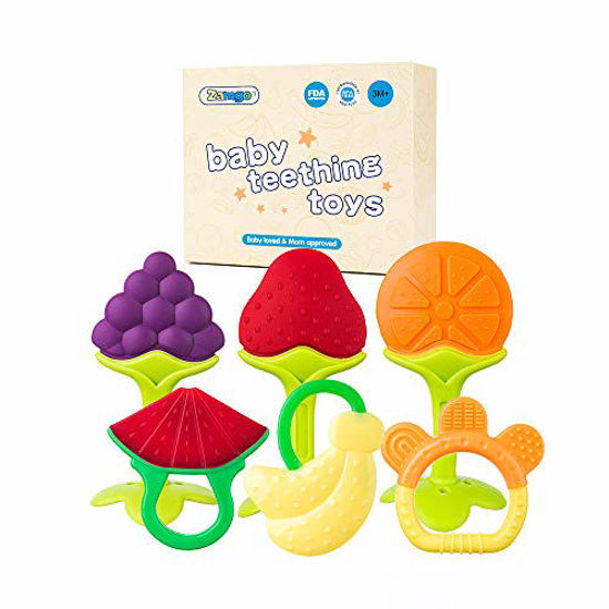 Picture of Baby Teething Toys,BPA Free Silicone Fruit teethers for 0-6, 6-12 Months Babies Natural Organic Freezer Safe for Infants and Toddlers (6 Pack)