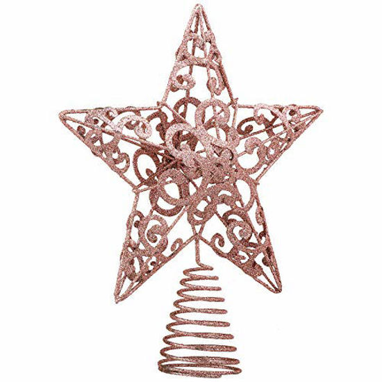 Picture of Aneco 10 Inches Christmas Tree Topper Star Decoration Metal Glittered Star Decoration for Christmas Home Decor