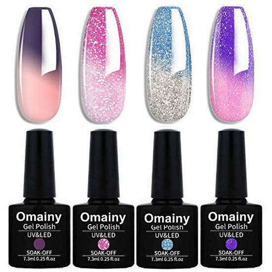 Picture of Omainy Gel Nail Polish Set -Color Changing Gel Nail Polish Set Purple Blue Pink Red Laverder Wind Red Black Color Changing Gel Polish Soak Off UV LED Thermal Temperature Art (1011)