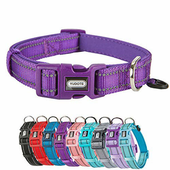 Picture of Petiry Reflective Nylon Dog Collar with Breathable Neoprene Padding,Adjustable for Puppy Medium Large Dog Collar(Neck 13"-18.9",Purple)