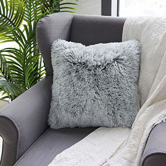 Picture of Uhomy Home Decorative Luxury Series Super Soft Faux Fur Throw Pillow Cover Cushion Case for Sofa Bed Chair Car Gray Ombre 18x18 Inch 45x45 cm, Single