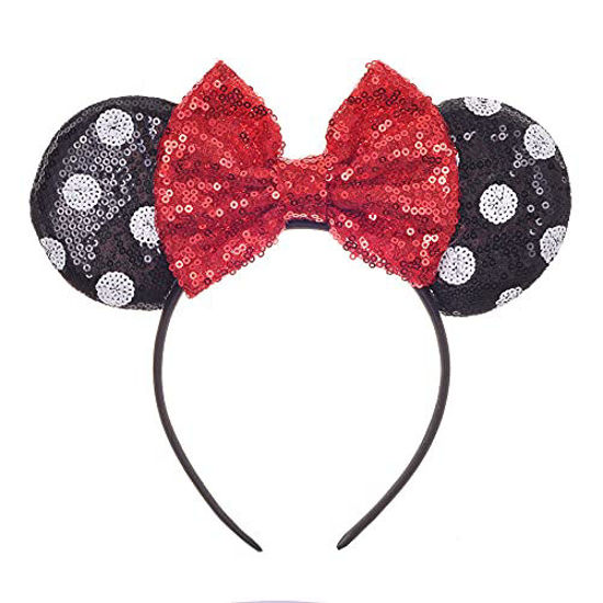 Picture of JIAHANG Mouse Ears Headband Polka Dot Sequin Bow Hair Hoop, Party Decoration Costume Headwear Hair Accessories for Women Girls