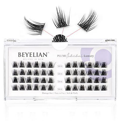 Picture of DIY Eyelash Extension,Cluster Individual False Eyelashes Extension Natural Look Reusable Glue Bonded Black Super Thin Band 48 Lash Clusters Mix by BEYELIAN