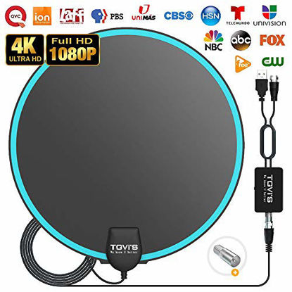 Picture of TV Antenna, Amplified HD Digital TV Antenna Long 100 Miles Range, [Upgrade 2020] HDTV Antenna Indoor with Amplifier Signal Booster, Support 4K 1080P Freeview Television Local Channels, 14.5ft Cable