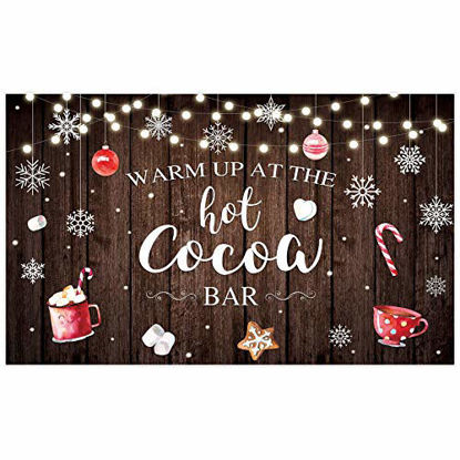 Picture of Allenjoy 5x3ft Hot Cocoa Bar Rustic Wood Photography Backdrop for Newborn Kids 1st Birthday Party Decorations Supplies Snowflake Glitter Sparkle Props Baby Shower Cake Smash Pictures Shoot Background