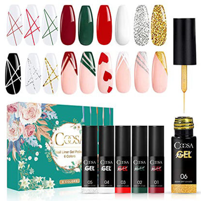 Picture of Gel Polish Nail Art Gel Liner Painted Set - Painting Drawing UV LED Nail Art with Built Thin Line Nail Art Brush in Gel Pens Soak Off Manicure Salon DIY at Home for Nail Manicure 6PCS 5ML Christmas Halloween Collection with Box for Gift Mini