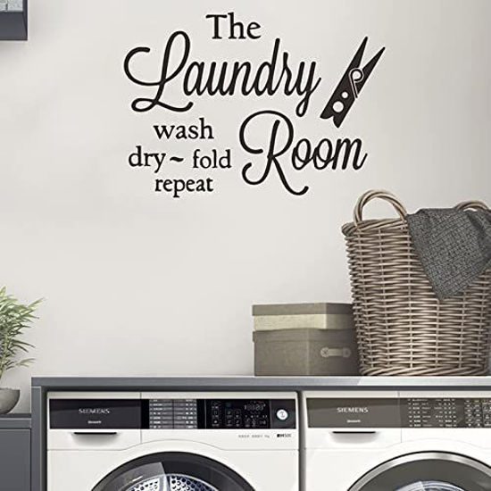 Picture of Laundry Room Stickers Art Quotes Words Removable Wall Decor Design Wash Dry Fold and Repeat for Laundry Room Decals (1 Sheet)