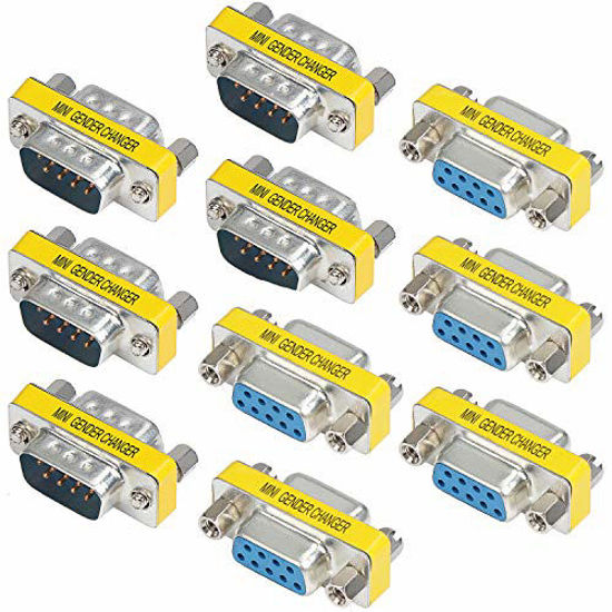 Picture of abcGoodefg 9 Pin RS-232 DB9 Male to Male Female to Female Serial Cable Gender Changer Coupler Adapter (10 Pack, DB9 Male to Male Female to Female)