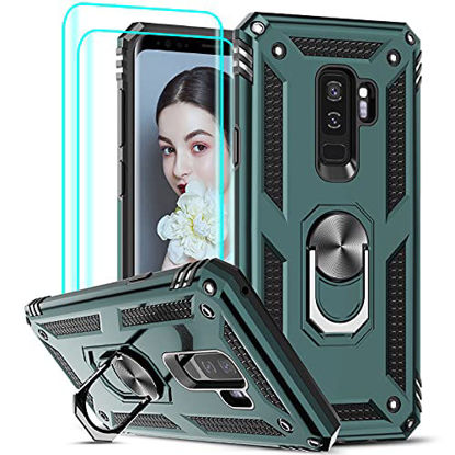 Picture of Galaxy S9 Plus Case, Samsung Galaxy S9 Plus Case with [2 Pack] 3D Curved Screen Protector, LeYi [Military-Grade] Magnetic Ring Kickstand Protective Phone Case for Samsung S9 Plus [NOT FIT S9], Green