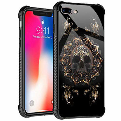 Picture of iPhone 8 Case, Golden Mandala Rose Flower Skull Tempered Glass iPhone SE 2020 Case for Girls Women, Pattern Design Shockproof Anti-Scratch Case for Apple iPhone 7/8/SE2