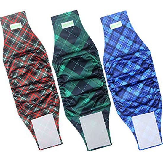 Picture of wegreeco Christmas Washable Male Dog Belly Band (Stylish Pattern)- Pack of 3 - Washable Male Dog Belly Wrap, Dog Diapers Male (Blue, Green, Red Plaid, S)