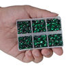 Picture of LPBeads 6400 Pieces Hotfix Rhinestones Emerald Flat Back 5 Mixed Sizes Crystal Round Glass Gems with Tweezers and Picking Rhinestones Pen