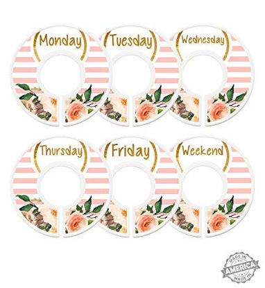 Picture of Modish Labels Daily Clothes Organizers, Days of Week Closet Dividers, Closet Organizers, School Supplies, Work Week Clothes Organizer, Girl, Flowers, Pink, Stripes (Days)