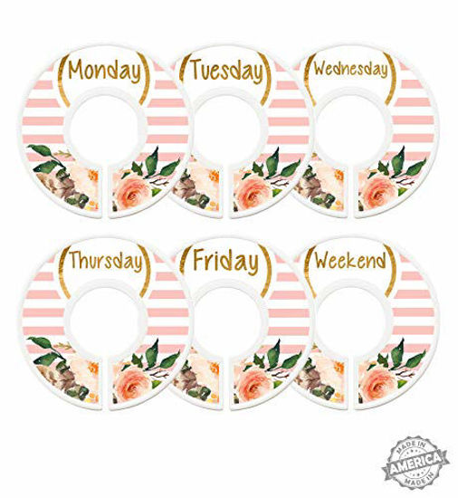 Picture of Modish Labels Daily Clothes Organizers, Days of Week Closet Dividers, Closet Organizers, School Supplies, Work Week Clothes Organizer, Girl, Flowers, Pink, Stripes (Days)