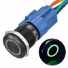 Picture of APIELE 19mm Momentary Push Button Switch On Off Aluminium Alloy with 12V LED Angel Eye Head for 19mm 3/4 Mounting Hole with Wire Socket Plug Self-Reset (Green Led/Black Shell)