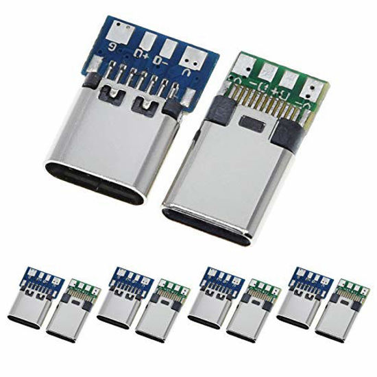 Picture of ANMBEST 10PCS USB 3.1 Type C Connector 24 Pins Male Female Plug Socket Receptacle Adapter to Solder Wire & Cable 24P PCB Board Support Module