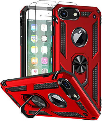 Picture of SunRemex Compatible with iPhone 8 Case iPhone 7 Case iPhone 6 Case iPhone 6s Case with Tempered Glass Screen Protector Military-Grade Protective Phone with Kickstand for iPhone 6/6s/7/8 (Red)