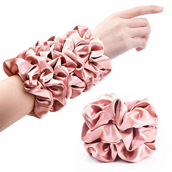 Picture of CEELGON Satin Silk Scrunchies for Hair Big Scrunchies Satin Hair Ties Hair Scrunchie 10 Pack (Rose Gold)