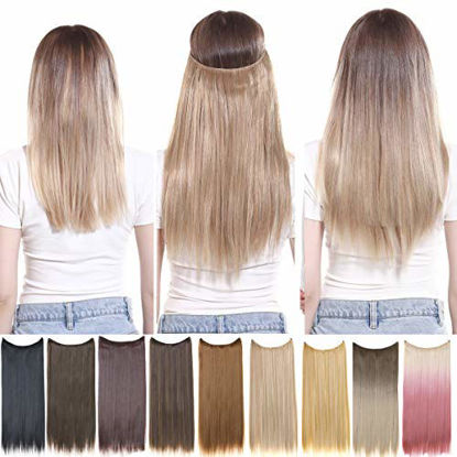 Picture of Halo Hair Extensions Dark Brown Straight Synthetic Hair Piece Short 16 Inch 3.6 Oz Invisible Wire Headband for Women Heat Resistant Fiber No Clip SARLA