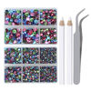 Picture of LPBeads 6400 Pieces Hotfix Rhinestones Mixed Color Flat Back 5 Mixed Sizes Crystal Round Glass Gems with Tweezers and Picking Rhinestones Pen