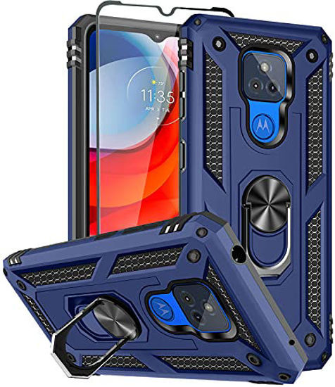 Picture of SunRemex Compatible for Moto G Play 2021 Case with Tempered Glass Screen Protector .Moto G Play 2021 Case Kickstand [ Military Grade ]. Drop Tested Protective Cover for Moto G Play 2021 (Blue)