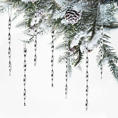 Picture of ZHMTang 24PC Christmas Hanging Ornaments Twisted Aluminum Icicles for Wedding Halloween Holiday Tree DecorationsShiny 7''Silver