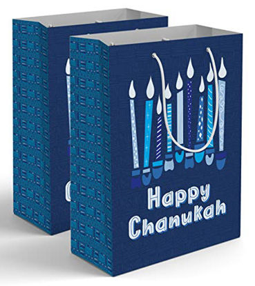 Picture of Hanukkah Gift Bags - 2 Pack Hannukah Design Large Blue Gift Bags - 12 Inch x 15 Inch Chanukah Gift Bags