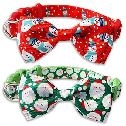 Picture of Christmas Dog Collar with Bow Tie, 2 Pack Holiday Santa and Snowman Collar for Small Medium Large Dogs Pets Puppies (Large-(16-27") Neck 1" Wide)