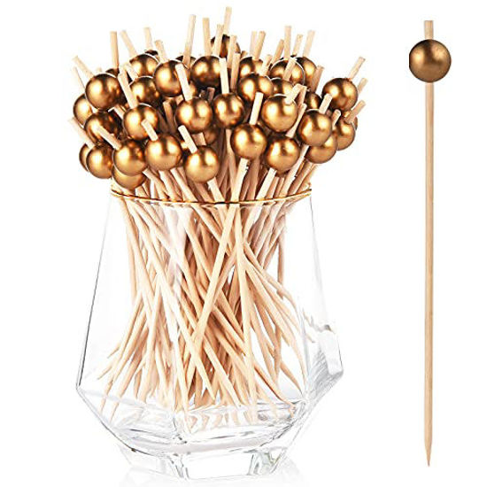 Picture of ALINK 100-Pack Gold Cocktail Picks for Appetizers Drinks, Wooden Toothpicks Cocktail Sticks Party Supplies- 4.72 inch