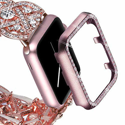 Picture of VIQIV Bling Protective Face Bumper Case Cover for Compatible with Apple Watch 38mm 42mm 40mm 44mm, Crystal Diamond Plate Frame Compatible with Apple iWatch Series 4 3 2 1 Rose Pink